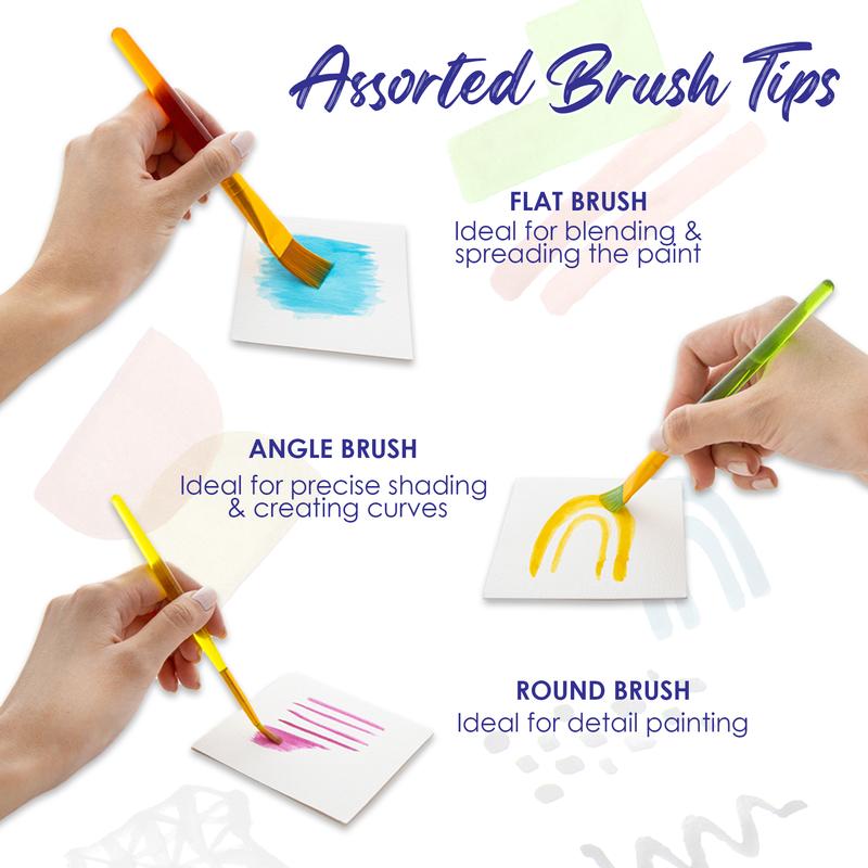 BAZIC Paint Brush Flat Angled Round w/ Translucent Handle Set (7/Pack)