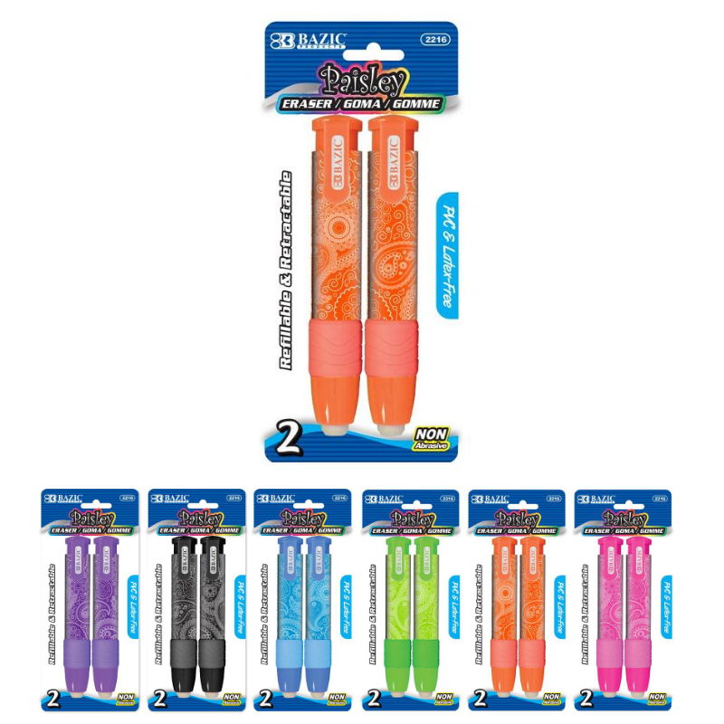 BAZIC Paisley Retractable Stick Erasers (2/Pack)