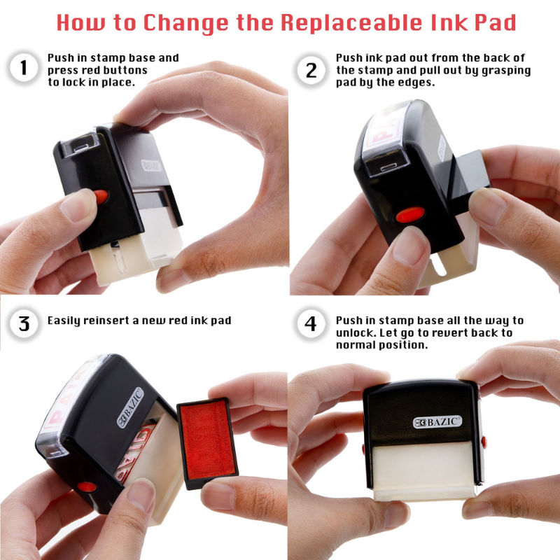 BAZIC Paid Self Inking Rubber Stamp (Red Ink)
