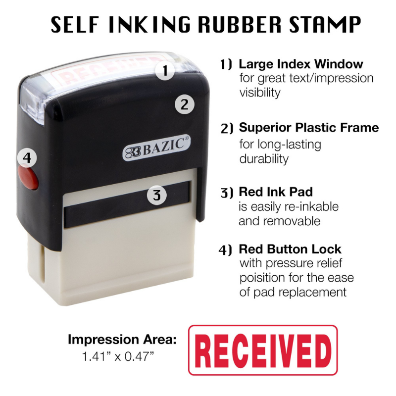 BAZIC Paid Self Inking Rubber Stamp (Red Ink)