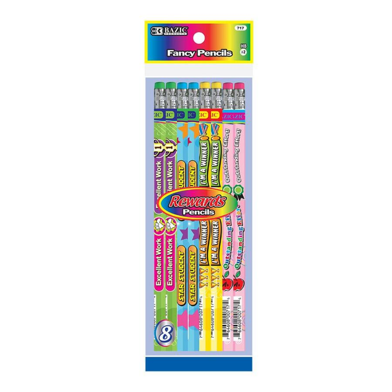 BAZIC Reward & Incentive Wood Pencils w/ Eraser (8/Pack)