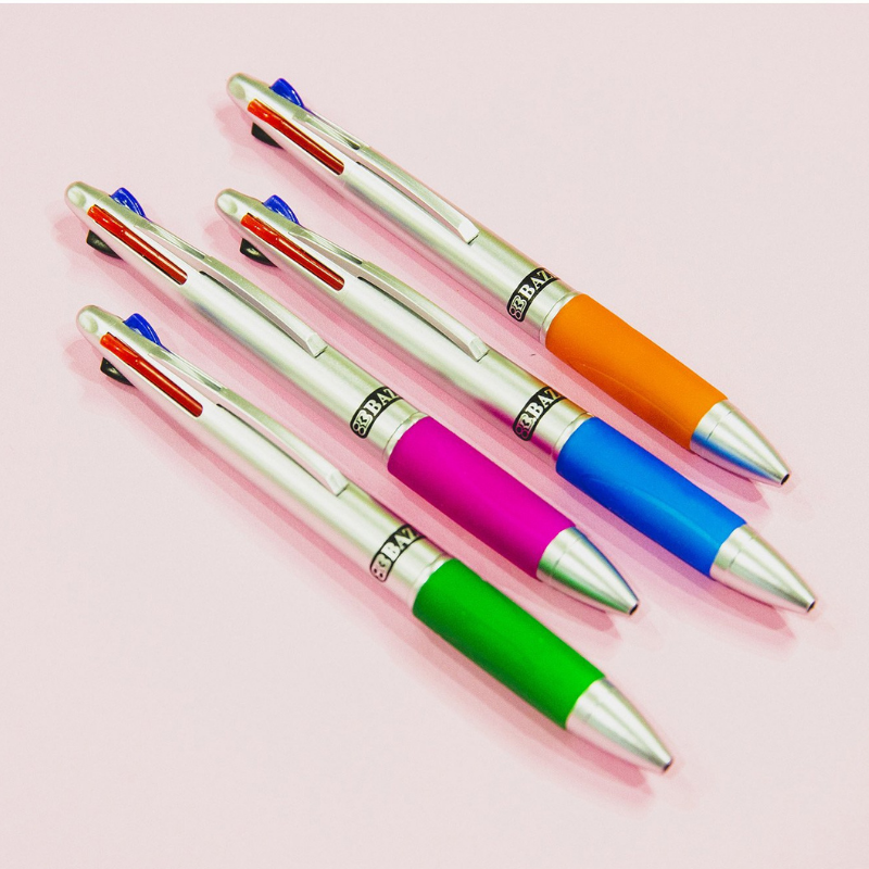 BAZIC Lynx Silver Top 4-Colour Pen w/ Cushion Grip (2/Pack)