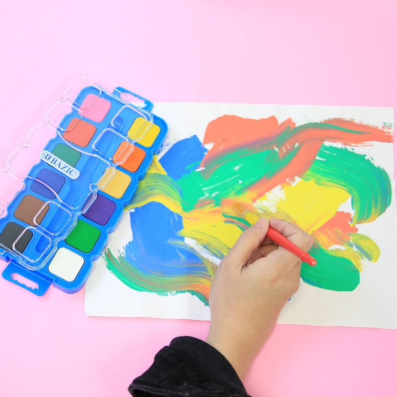 BAZIC 12 Colour Watercolour Paint w/ Brush & Mixing Palette