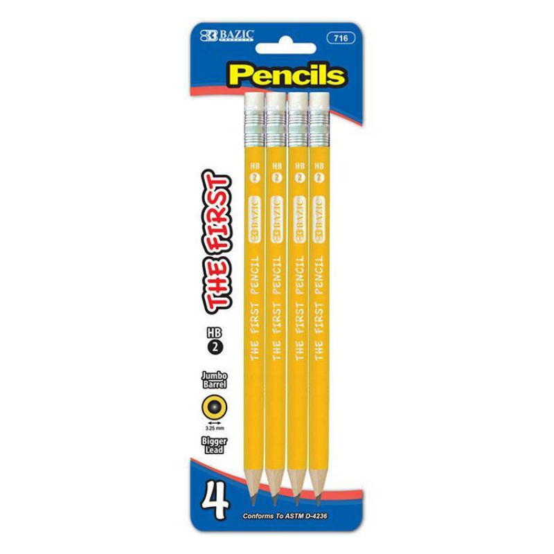 BAZIC #2 The First Jumbo Premium Yellow Pencil (4/Pack)