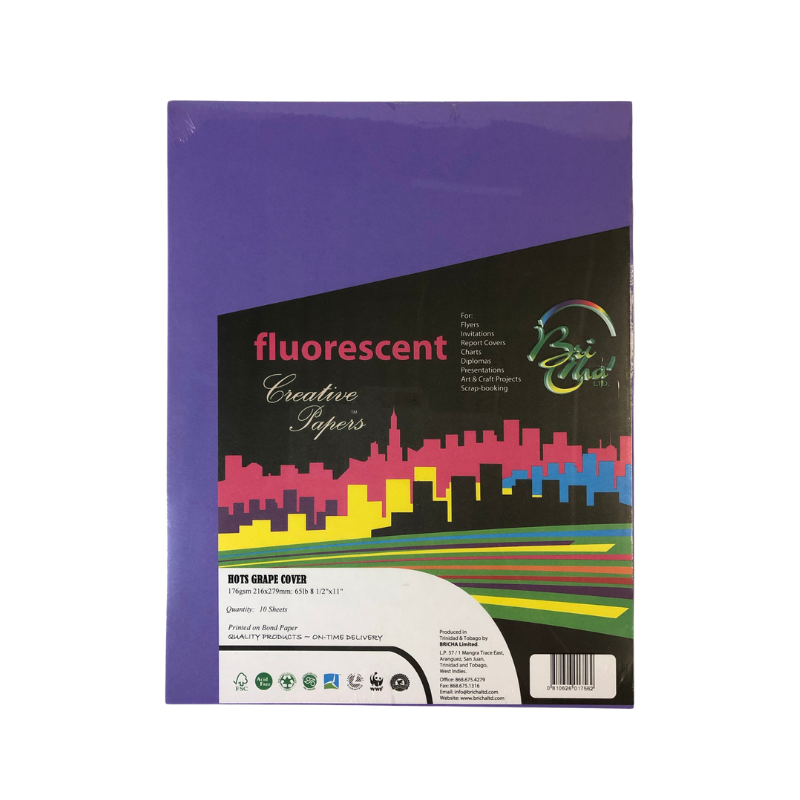 BriCha 176gsm Coloured Board (10 Sheets) - 8.5" x 11"