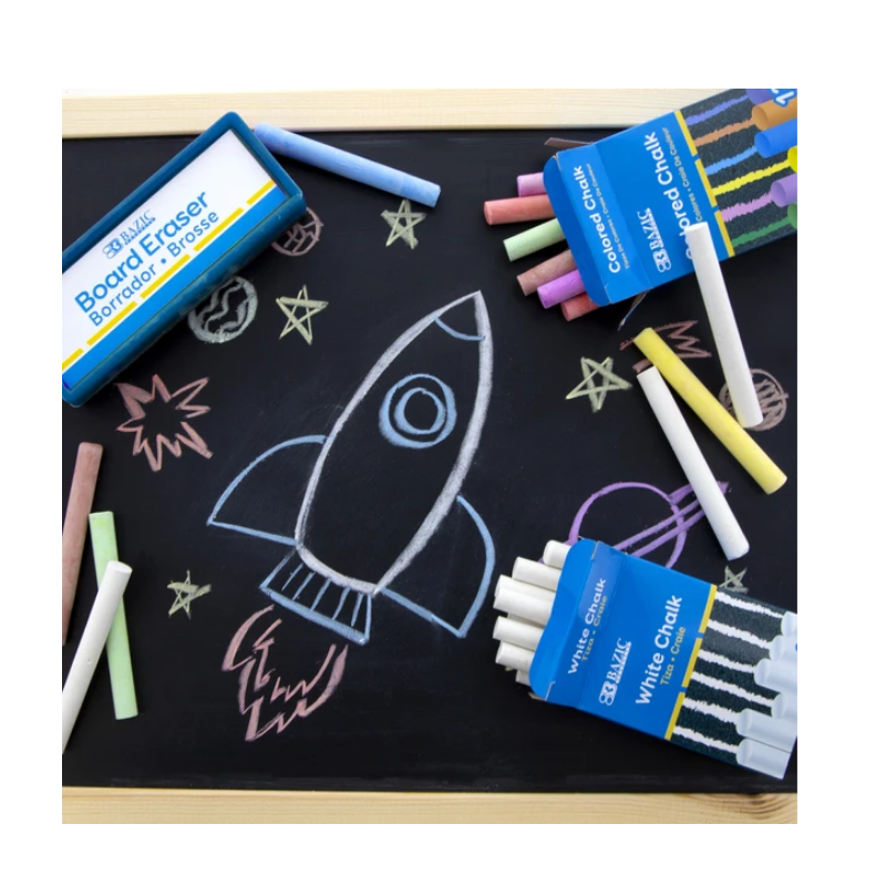 BAZIC 12 Color & 12 White Chalk w/ Eraser Set