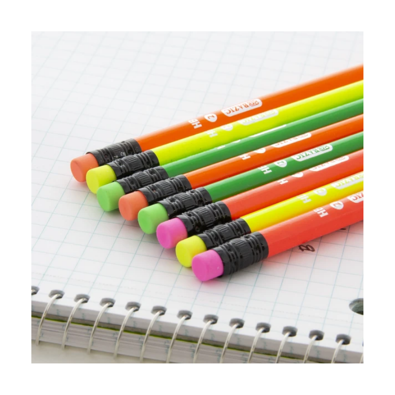 BAZIC Fluorescent Wood Pencil w/ Eraser (8/pack)