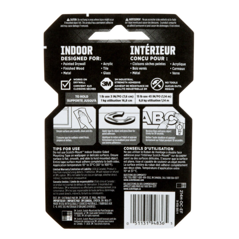 3M Scotch Mount™ 1" X 55" Indoor Double Sided Mounting Tape