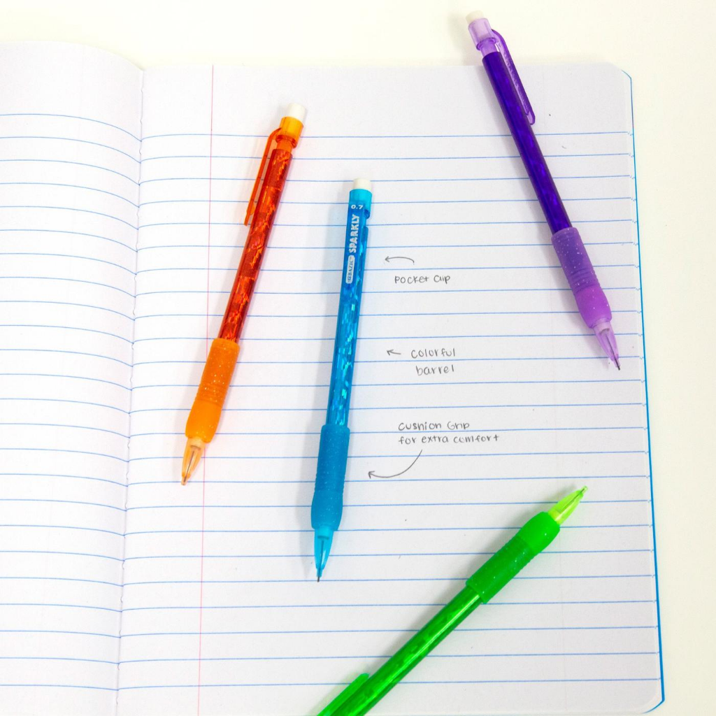 BAZIC Electra Sparkly 0.7mm Mechanical Pencil w/ Glitter Grip (4/Pack)