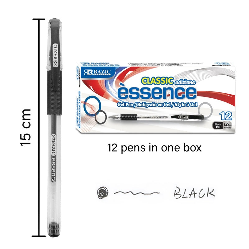 BAZIC Essence Gel Pen w/ Cushion Grip (12/Box) - Black