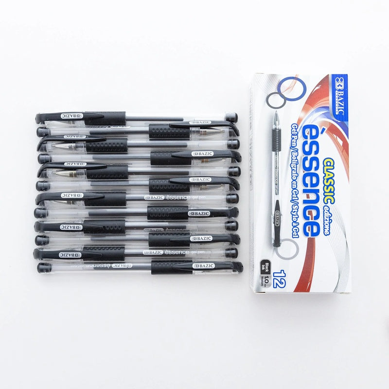 BAZIC Essence Gel Pen w/ Cushion Grip (12/Box) - Black