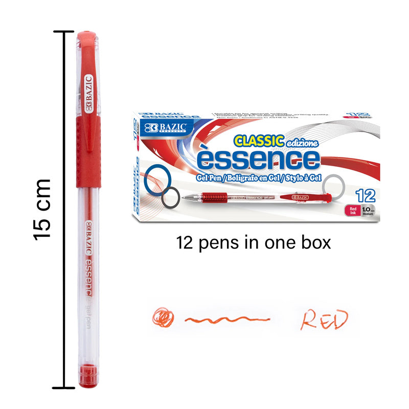 BAZIC Essence Gel Pen w/ Cushion Grip (12/Box) - Red