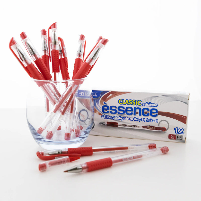 BAZIC Essence Gel Pen w/ Cushion Grip (12/Box) - Red