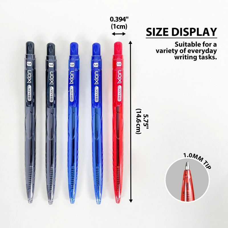 BAZIC Ixion Assorted Colour Retractable Ballpoint Pen (5/Pack)