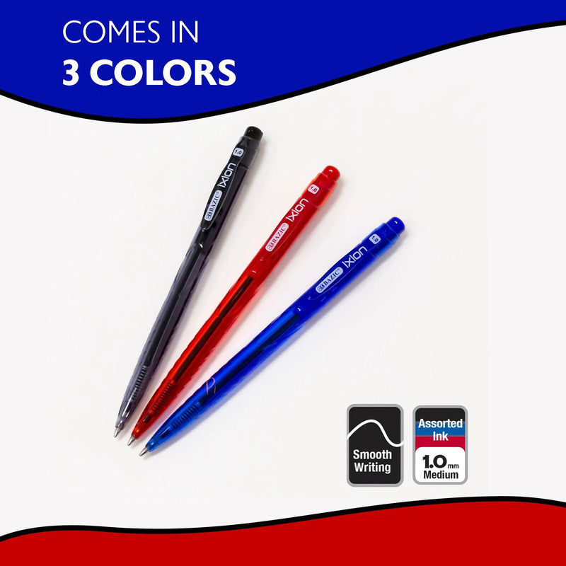 BAZIC Ixion Assorted Colour Retractable Ballpoint Pen (5/Pack)