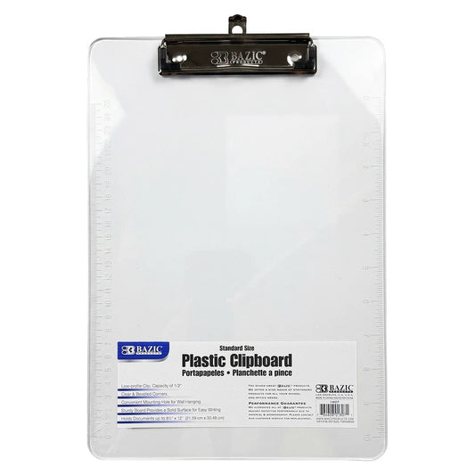 BAZIC Letter Size Clear Plastic Clipboard w/ Low Profile Clip