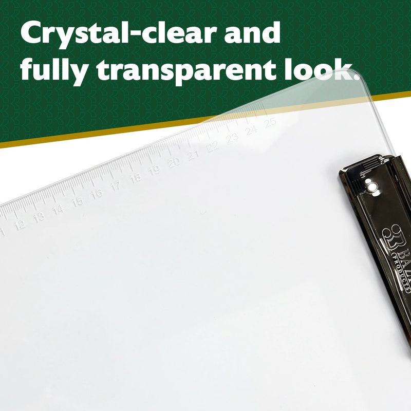 BAZIC Letter Size Clear Plastic Clipboard w/ Low Profile Clip