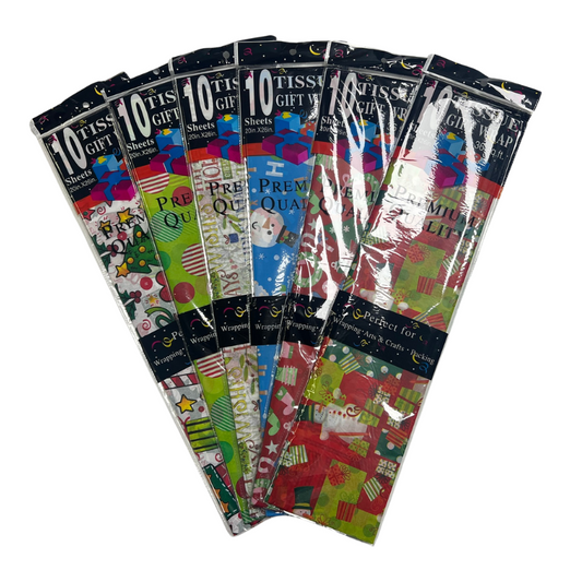 20'' X 26'' Christmas Tissue Paper - Assorted Colours (10 Sheets/Pack)