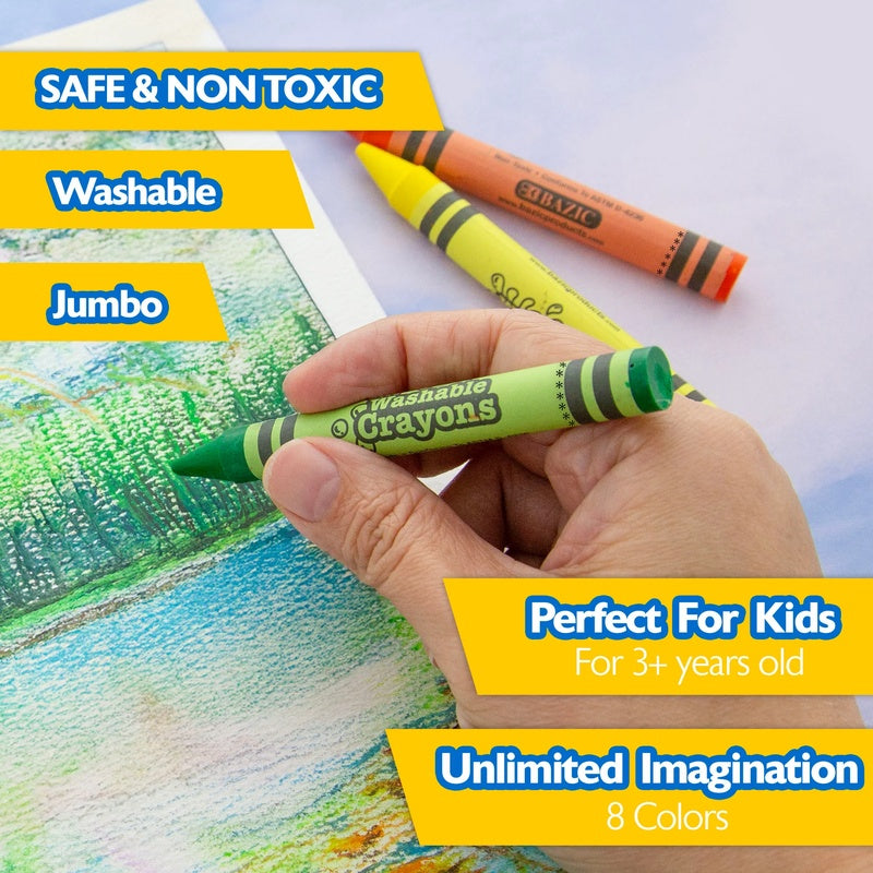 BAZIC Washable Premium Jumbo Crayons (8/Pack)