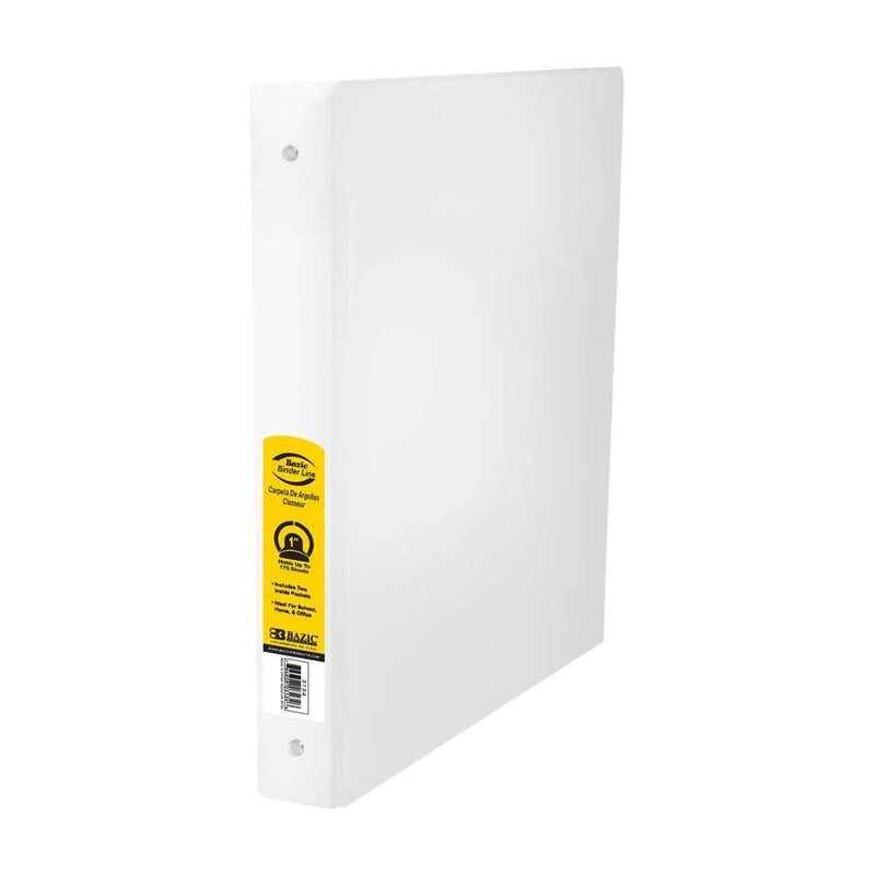 BAZIC 1" 3-Ring Binder w/ 2-Pockets - White