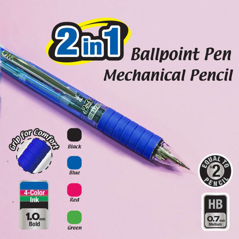 BAZIC 2-In-1 Mechanical Pencil & 4-Color Pen w/ Grip
