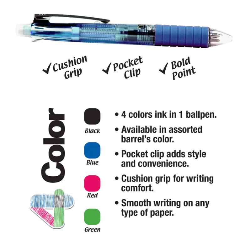 BAZIC 2-In-1 Mechanical Pencil & 4-Color Pen w/ Grip