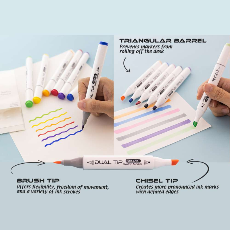 BAZIC Dual Tip Alcohol-Based Markers (6/Pack) - Primary