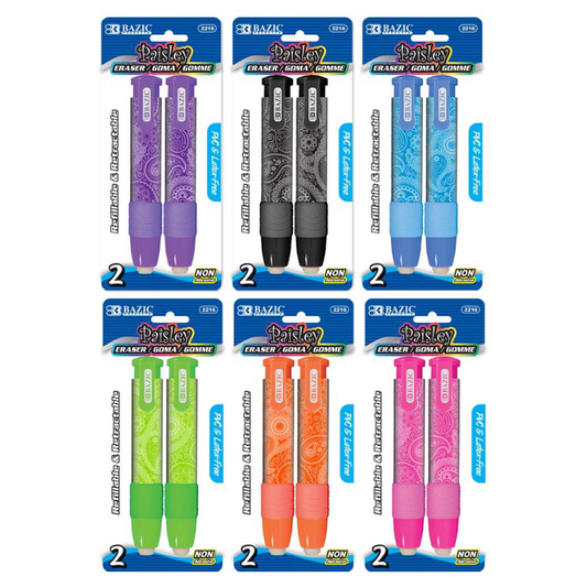 BAZIC Paisley Retractable Stick Erasers (2/Pack)