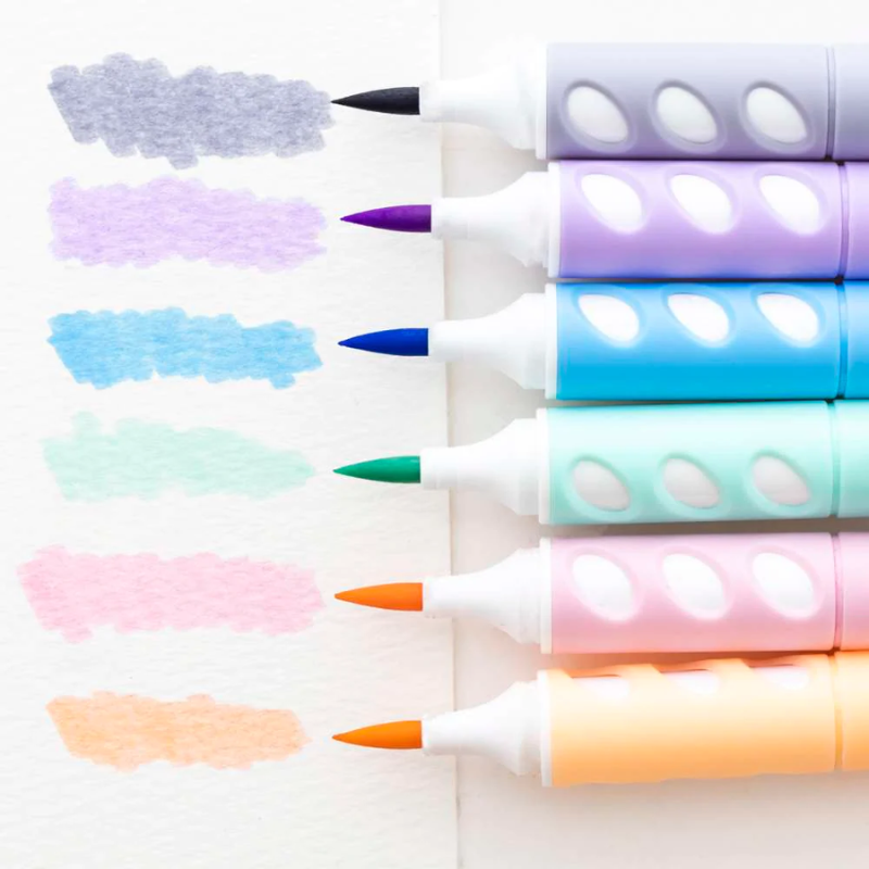 BAZIC Pastel Coloured Brush Markers (6/Pack)