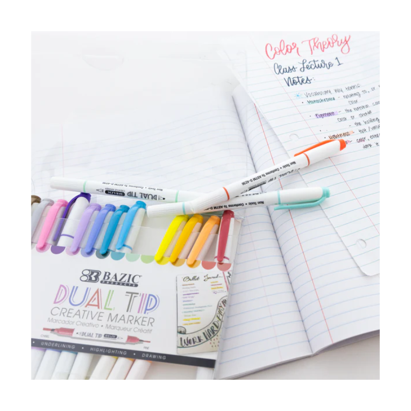 BAZIC Dual Tip Creative Markers (15/Pack)