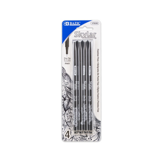 BAZIC Skylar 0.4mm Black Fineliner Pen (4/Pack)