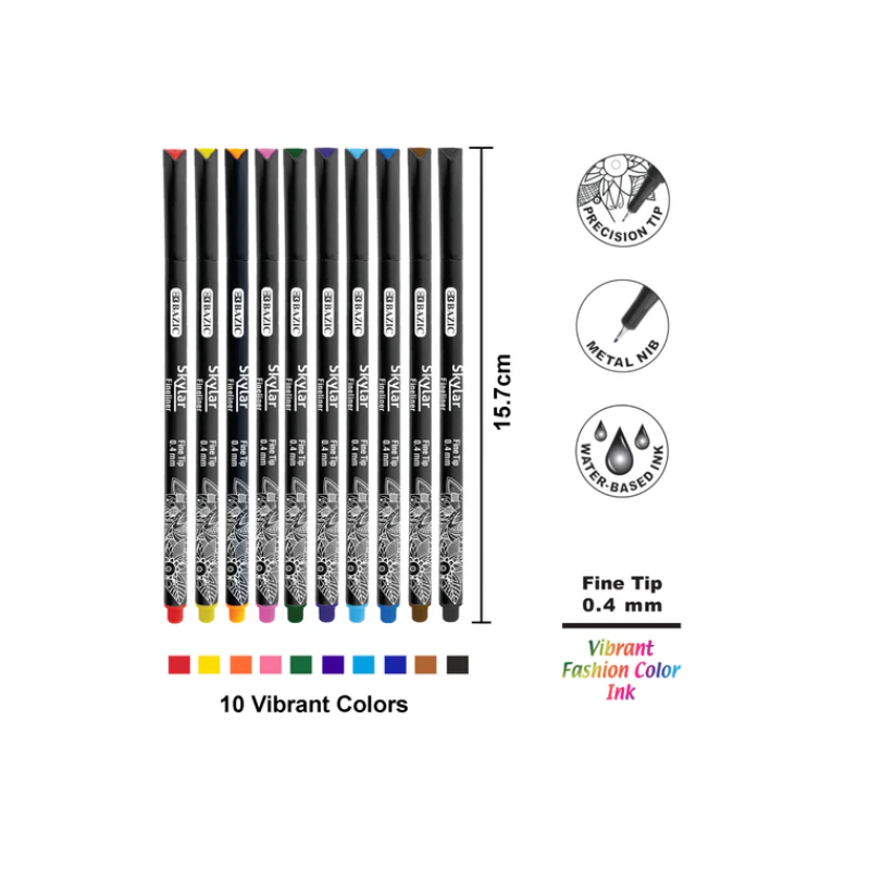 BAZIC Skylar 0.4mm Coloured Fineliner Pen (10/Pack)