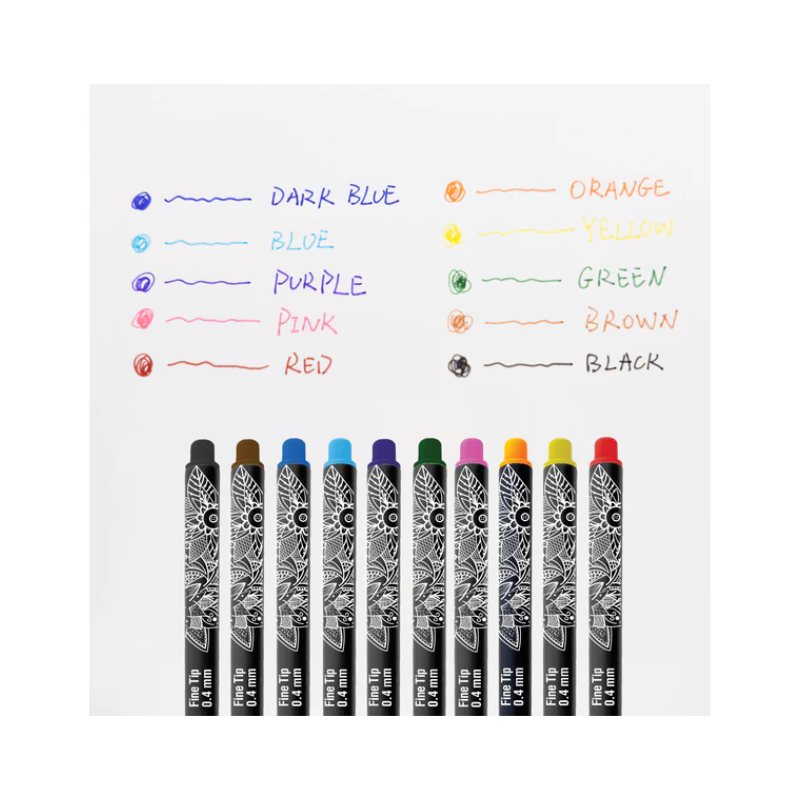 BAZIC Skylar 0.4mm Coloured Fineliner Pen (10/Pack)