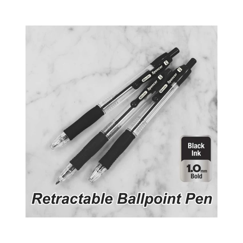 BAZIC Spencer Black Retractable Pen with Cushion Grip (4/Pack)