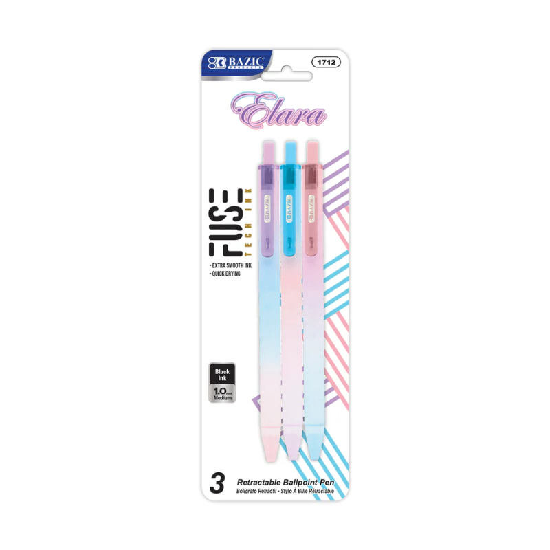 BAZIC Elara Fuse Tech Ink Retractable Pen (3/Pack)