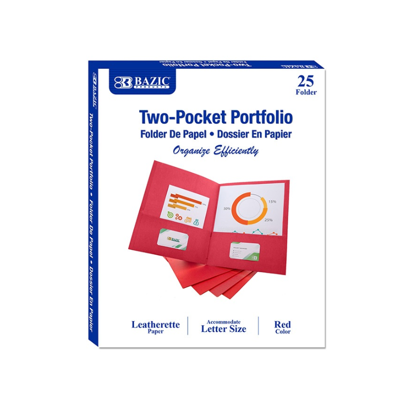 BAZIC Premium Color 2-Pockets Portfolios - Pack of 25