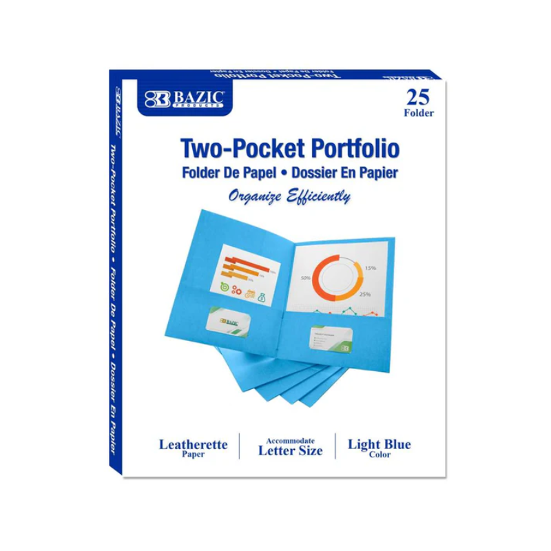 BAZIC Premium Color 2-Pockets Portfolios - Pack of 25