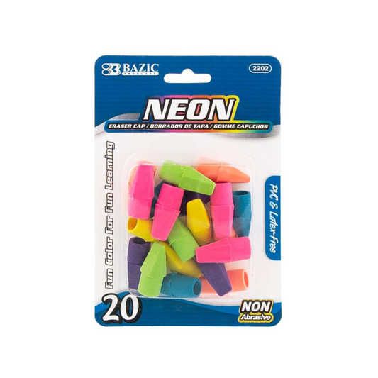 Bazic Neon Eraser Cap (20/Pack)