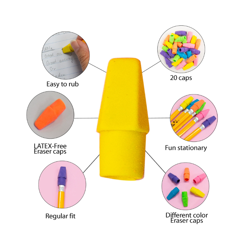 Bazic Neon Eraser Cap (20/Pack)