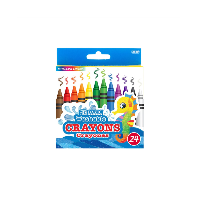 BAZIC Premium Washable Crayons (24/Pack)