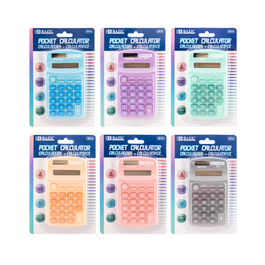 BAZIC 8-Digit Dual Power Pocket Size Pastel Calculator