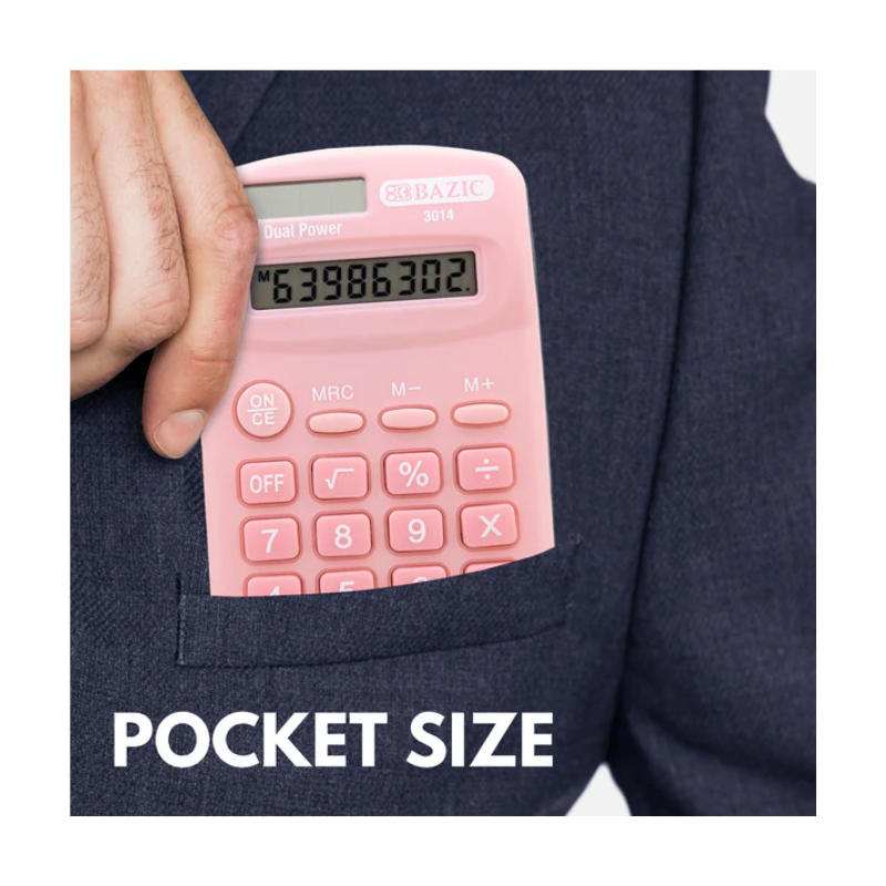 BAZIC 8-Digit Dual Power Pocket Size Pastel Calculator