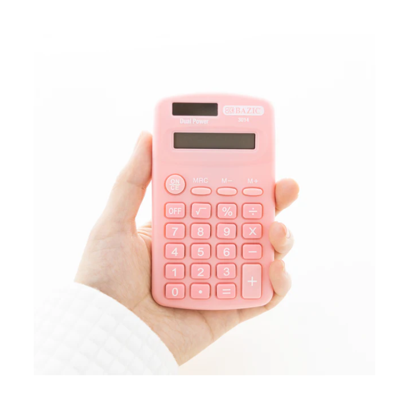 BAZIC 8-Digit Dual Power Pocket Size Pastel Calculator