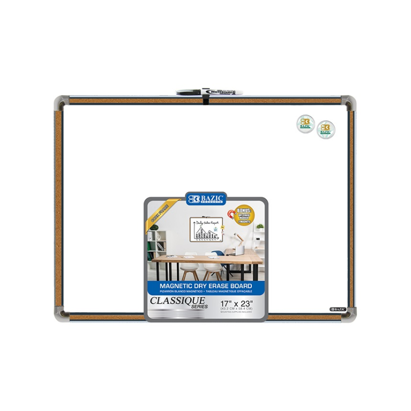 BAZIC Classique 17" x 23" Cork Framed Magnetic Dry Erase Board