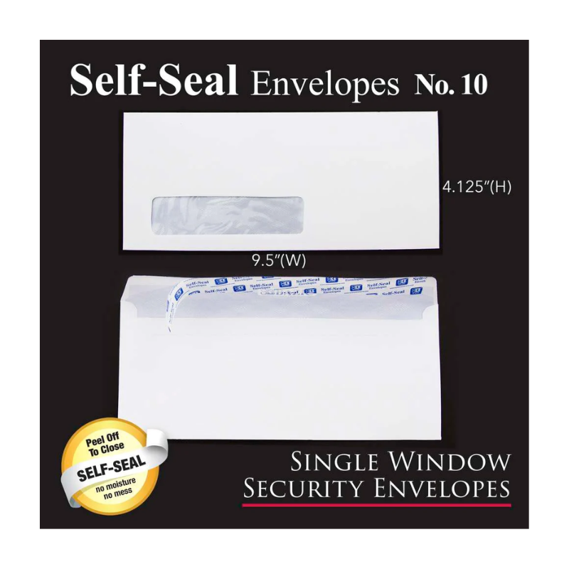 BAZIC #10 Self-Seal Security Window Envelopes (500/Pack)