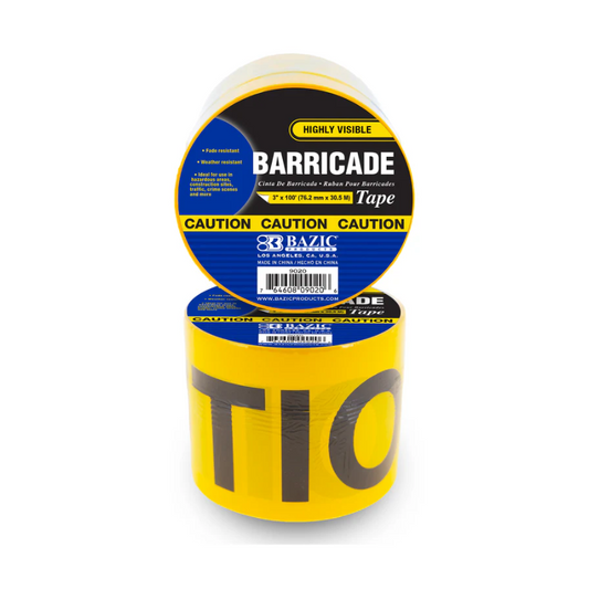 BAZIC 3" X 100ft Yellow CAUTION Barricade Tape