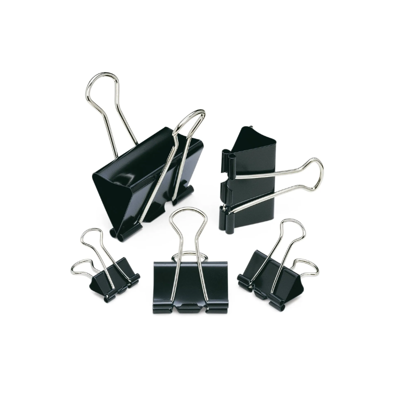 Westcott Black Fold Back Clips - Assorted Sizes, 60 Pack, Rust-Resistant Steel Paper Clips
