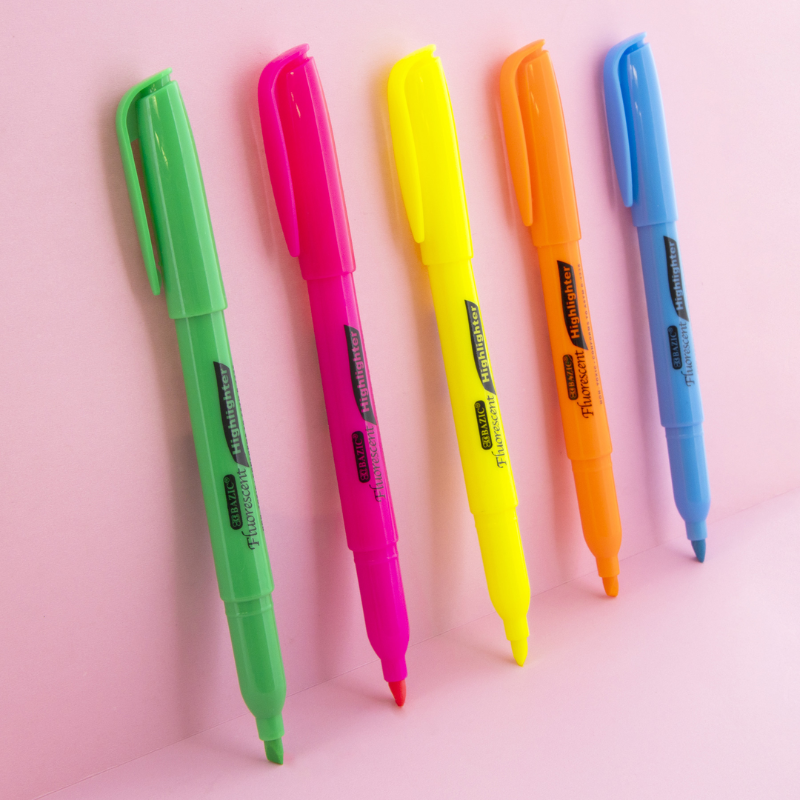 BAZIC Fluorescent Highlighter w/ Pocket Clip (12/Pack) - Assorted Colours