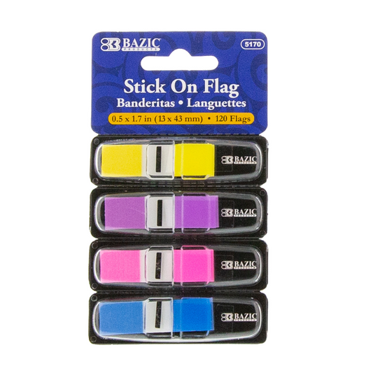 BAZIC 0.5" x 1.7" 30 Ct. Neon Flags w/ Dispenser (4/Pack)