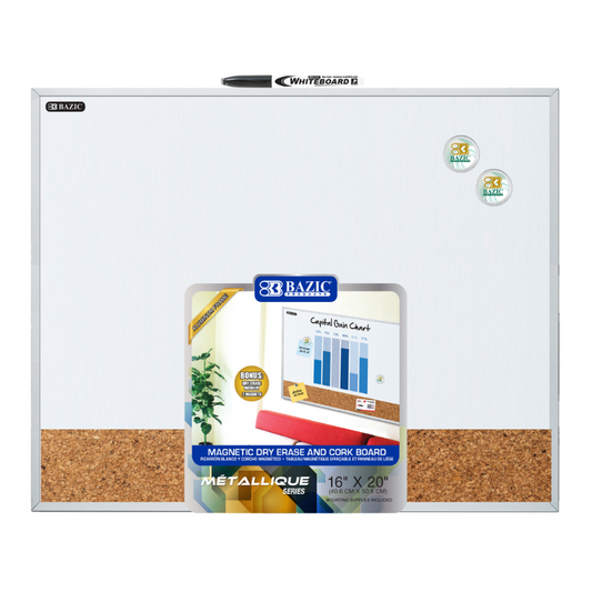 BAZIC 16" x 20" Aluminum Framed Magnetic Dry Erase Board & Cork Board